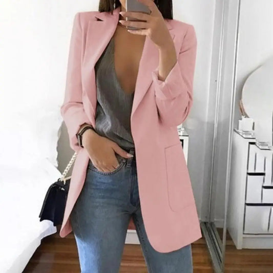 Blazer Woman Vintage Oversize Office Lady Suits Jacket Solid Color