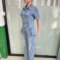 Jeans Jumpsuit Sexy Women Turn Down Collar Elegant Denim Casual RomperSPECIFICATIONSBrand Name: OKAYOASISStyle: High StreetAge: MIDDLE AGEOrigin: Mainland ChinaCN: GuangdongSeason: All seasonMaterial: COTTONMaterial: SPANDEXDecoration:DMEwomenstorenull