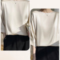 Blouse- Silk Half-Sleeve Tops Basic Solid Women Shirt Casual O-neck