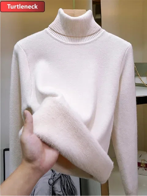 Turtleneck Sweater Women Korean Fashion Lined Warm Knitted Pullover SlSPECIFICATIONSBrand Name: NoEnName_Nullwhether full opening: NoClothing Length: regularMaterial: AcetateDecoration: sashesClosure Type: Single BreastedCollar: RuffleDMEwomenstorenull