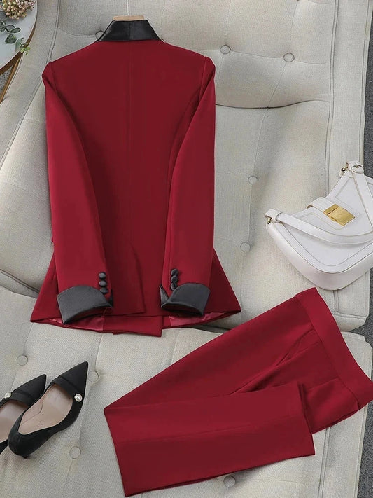 Elegant Red Black Women Pant Suit Office Ladies Female Business Work