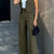 Women's casual slim notched blazer and waistcoat with high waist cargo pants in olive green.