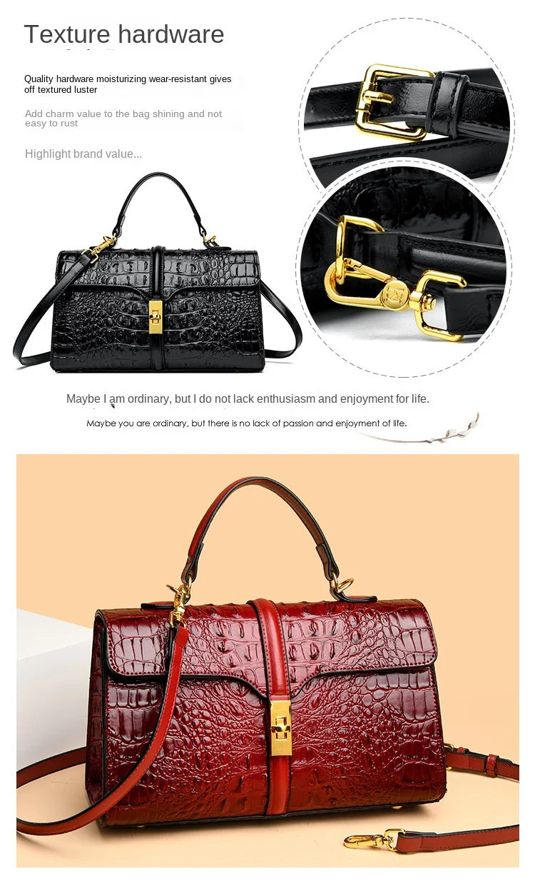 Leather Crocodile Pattern Women's Bag Fashion Brand Ladies HandbagsSPECIFICATIONSBrand Name: NoEnName_NullOrigin: Mainland ChinaCN: GuangdongLining Material: COTTONLining Material: POLYESTERMain Material: Genuine leatherPlace Of OriDMEwomenstorenull