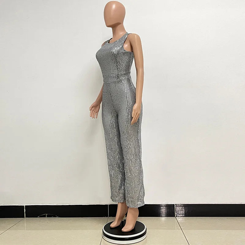 Sleeveless Sequined Jumpsuit Round Neck Slim Fit High Waist Sexy SprinSPECIFICATIONSBrand Name: mandylandyStyle: StreetwearAge: MIDDLE AGEOrigin: Mainland ChinaCN: GuangdongSeason: SummerMaterial: POLYESTERDecoration: SequinedFabric TyDMEwomenstorenull