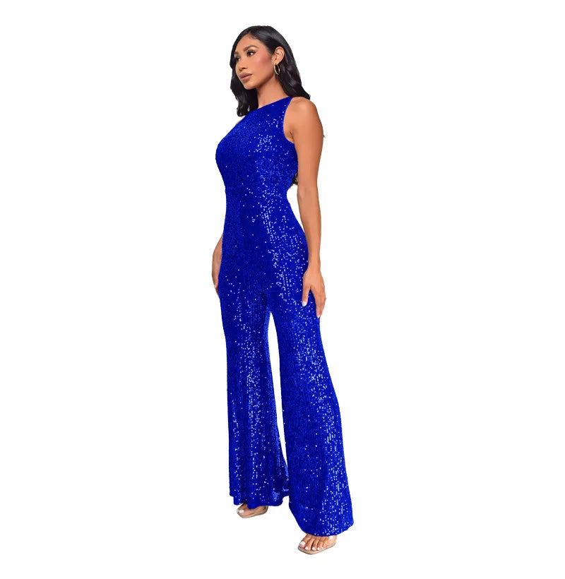 Sleeveless Sequined Jumpsuit Round Neck Slim Fit High Waist Sexy SprinSPECIFICATIONSBrand Name: mandylandyStyle: StreetwearAge: MIDDLE AGEOrigin: Mainland ChinaCN: GuangdongSeason: SummerMaterial: POLYESTERDecoration: SequinedFabric TyDMEwomenstorenull