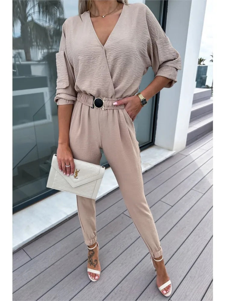 Women's Casual Jumpsuit Pants Fashion Sleeve Slim Fit High Waisted FemSPECIFICATIONSBrand Name: owner girlStyle: Office LadyAge: MIDDLE AGECraft of Weaving: TATOrigin: Mainland ChinaCN: JiangxiSeason: Spring/SummerMaterial: POLYESTERDeDMEwomenstorenull