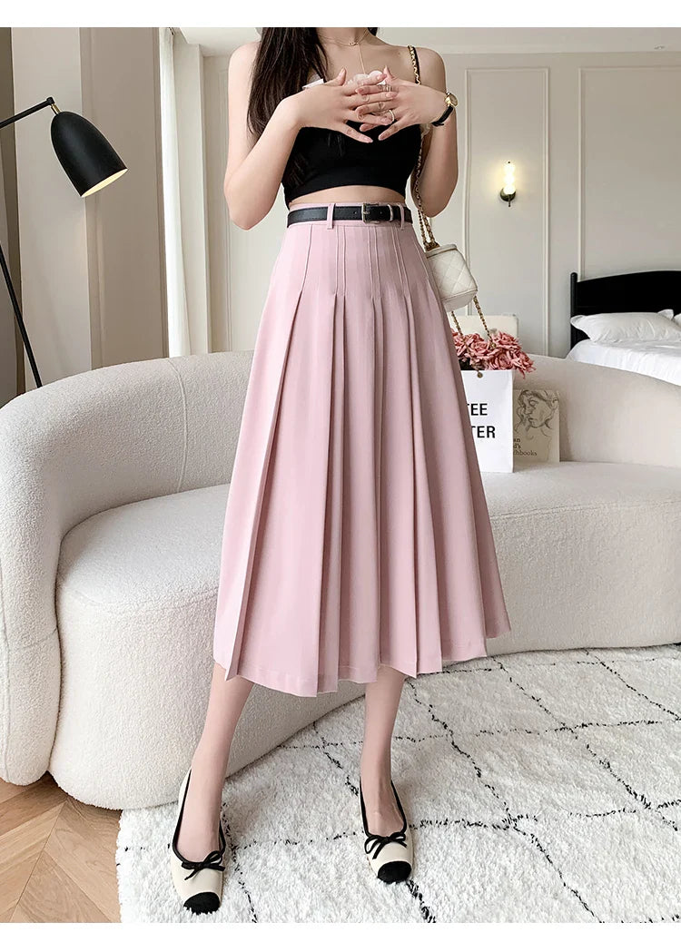 High Waist Midi Pleated Skirts Women's Fashion A-line Casual Suit SkirSPECIFICATIONSBrand Name: YUAZHOQIMaterial: POLYESTERStyle: CasualElasticity: Non StrechOrigin: Mainland ChinaCN: GuangdongSeason: Spring/SummerFabric Type: BroadcloDMEwomenstorenull