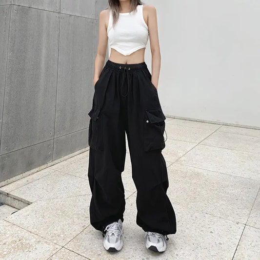 Cargo Pants Spring Elastic Waist Solid Color Pockets Wide Leg Trouser SPECIFICATIONSBrand Name: NoEnName_NullMaterial: POLYESTEROrigin: Mainland ChinaCN: JiangxiClosure Type: DrawstringGender: WOMENItem Type: full lengthSport Type: RunDMEwomenstorenull