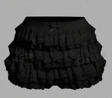 Women's Sweet Bow Lace Ruffles Shorts  Aesthetic Elastic Waist Short PSPECIFICATIONSBrand Name: hiriginDecoration: BOWDecoration: RUFFLESDecoration: TierredFabric Type: BroadclothHign-concerned Chemical: NonePant Style: regularPattern DMEwomenstorenull