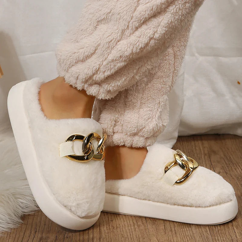 Slippers- Women's Warm Cotton House Slippers Female Indoor Plus Fur