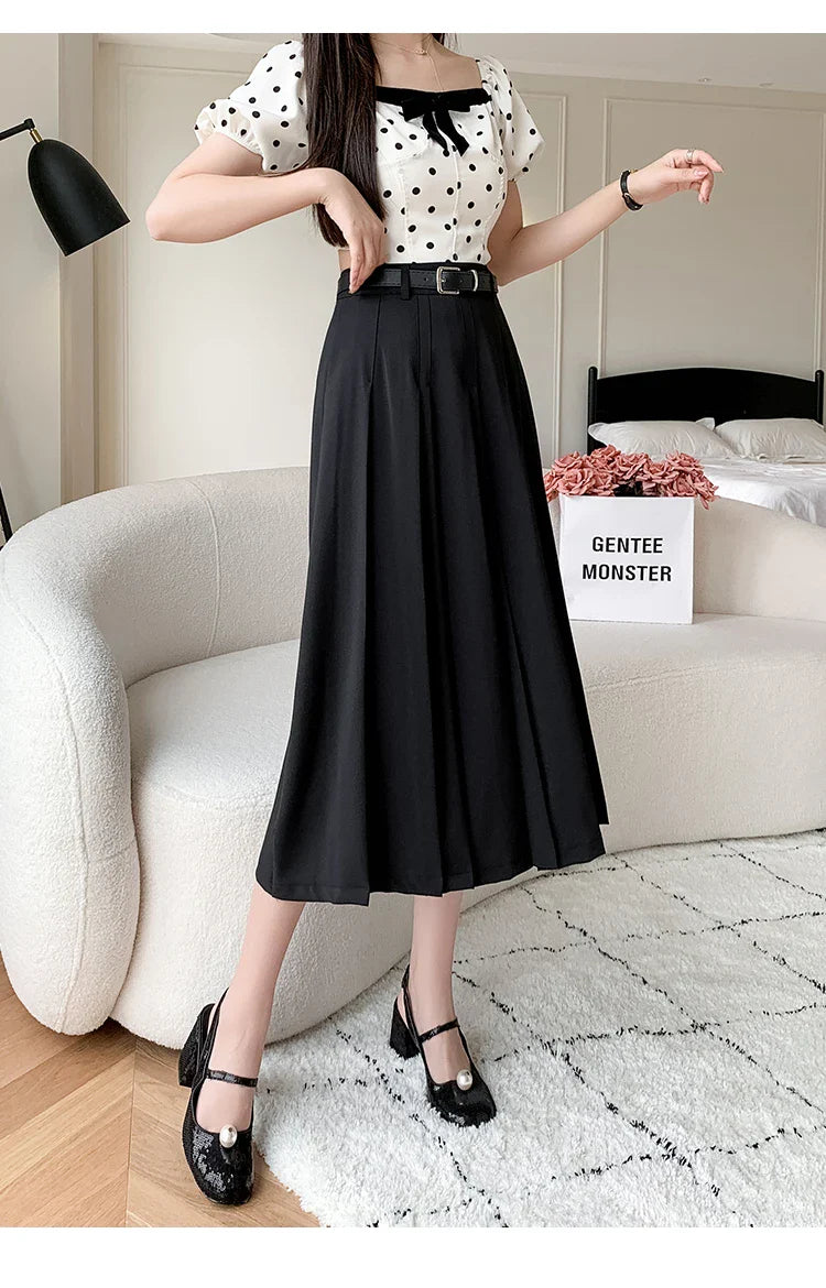 High Waist Midi Pleated Skirts Women's Fashion A-line Casual Suit SkirSPECIFICATIONSBrand Name: YUAZHOQIMaterial: POLYESTERStyle: CasualElasticity: Non StrechOrigin: Mainland ChinaCN: GuangdongSeason: Spring/SummerFabric Type: BroadcloDMEwomenstorenull