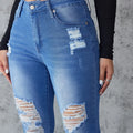 Ankle Length Ripped Hole High Waist Jean Sheath Pencil Denim Pants SkiSPECIFICATIONSBrand Name: kalenmosMaterial: POLYESTERElasticity: Slight StrechFabric Type: CoatedHign-concerned Chemical: NoneLength: Ankle-Length PantsFit Type: SKIDMEwomenstorenull