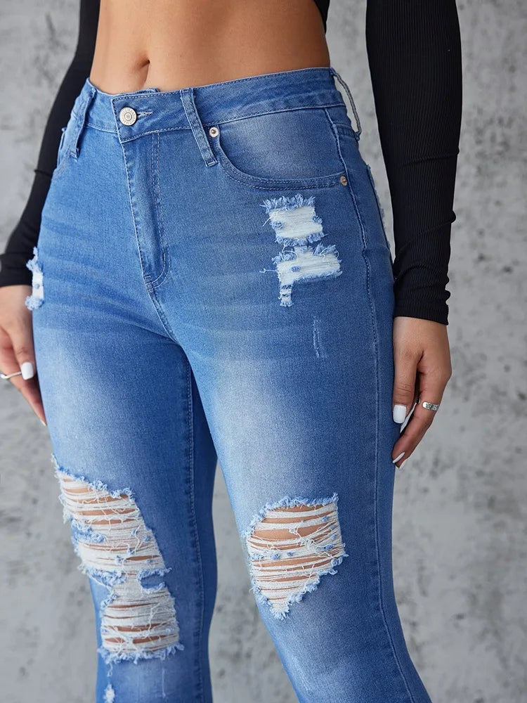 Ankle Length Ripped Hole High Waist Jean Sheath Pencil Denim Pants SkiSPECIFICATIONSBrand Name: kalenmosMaterial: POLYESTERElasticity: Slight StrechFabric Type: CoatedHign-concerned Chemical: NoneLength: Ankle-Length PantsFit Type: SKIDMEwomenstorenull