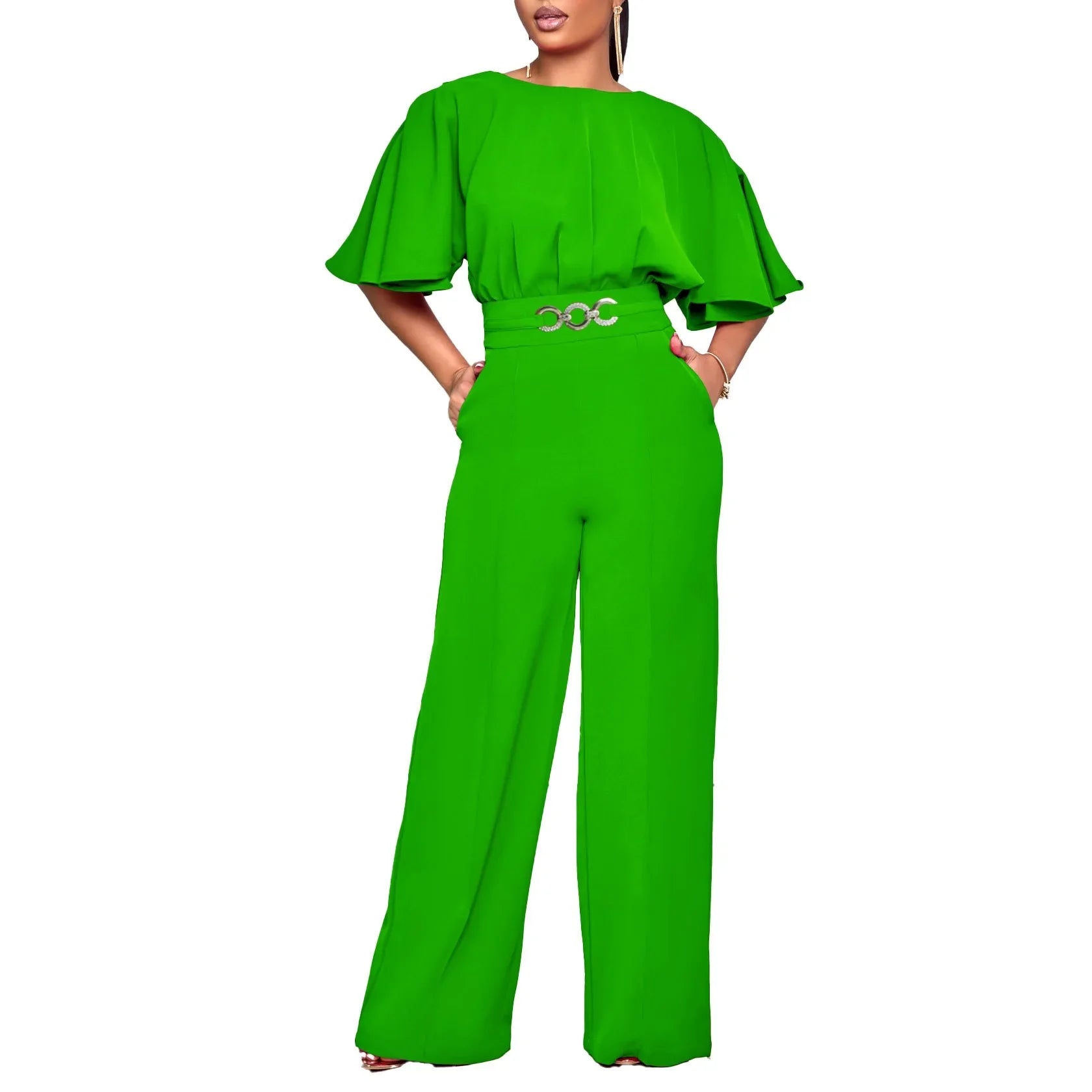 Jumpsuits Women Elegant Luxury O Neck Short Sleeve Belt Waisted StraigSPECIFICATIONSBrand Name: NoEnName_NullStyle: Office LadyAge: MIDDLE AGEOrigin: Mainland ChinaCN: GuangdongSeason: All seasonMaterial: POLYESTERDecoration: sashesFabDMEwomenstorenull