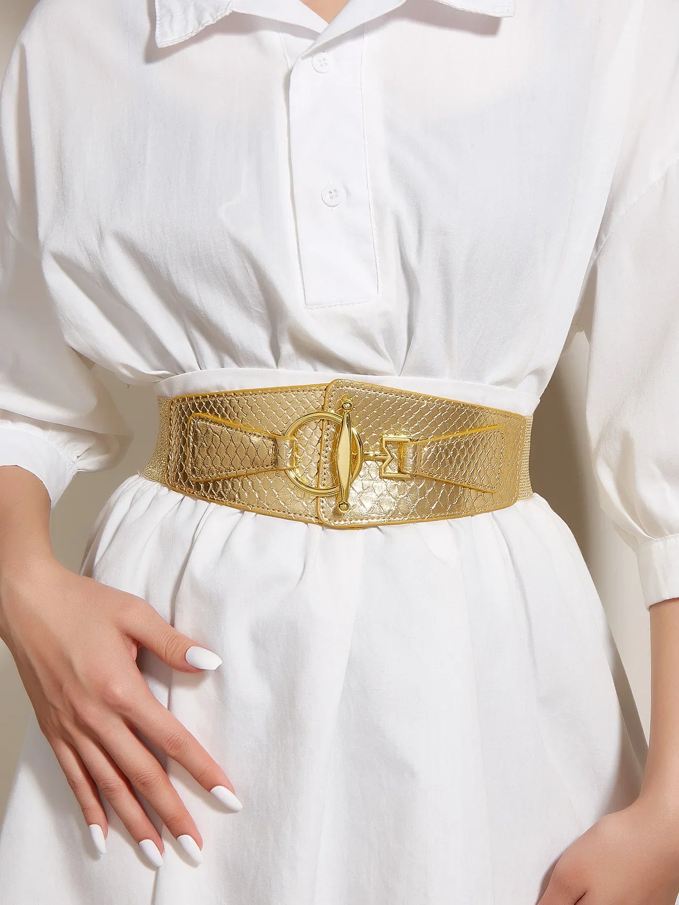 New Elastic Metal Waist Belts for Dresses Metal Silver Gold Color LadiSPECIFICATIONSBrand Name: FGHGFDepartment Name: ADULTBelts Material: MetalBelts Material: PUOrigin: Mainland ChinaCN: ZhejiangGender: WOMENStyle: CasualBuckle Width:DMEwomenstorenull