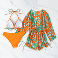 Swimwear- Bikini Set Size Swimsuit Women Long Sleeve Cover Up Print