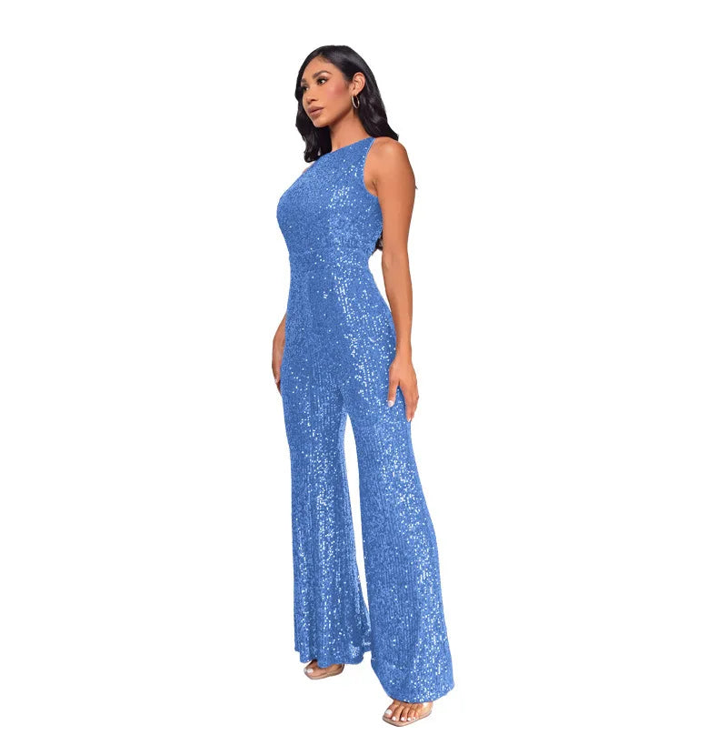 Sleeveless Sequined Jumpsuit Round Neck Slim Fit High Waist Sexy SprinSPECIFICATIONSBrand Name: mandylandyStyle: StreetwearAge: MIDDLE AGEOrigin: Mainland ChinaCN: GuangdongSeason: SummerMaterial: POLYESTERDecoration: SequinedFabric TyDMEwomenstorenull