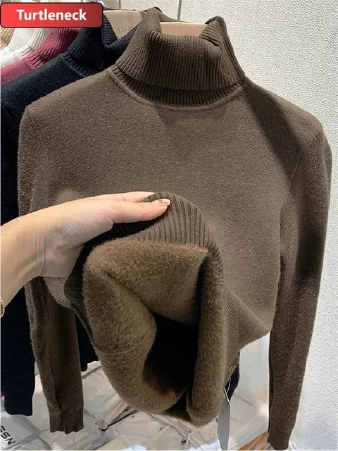 Turtleneck Sweater Women Korean Fashion Lined Warm Knitted Pullover SlSPECIFICATIONSBrand Name: NoEnName_Nullwhether full opening: NoClothing Length: regularMaterial: AcetateDecoration: sashesClosure Type: Single BreastedCollar: RuffleDMEwomenstorenull