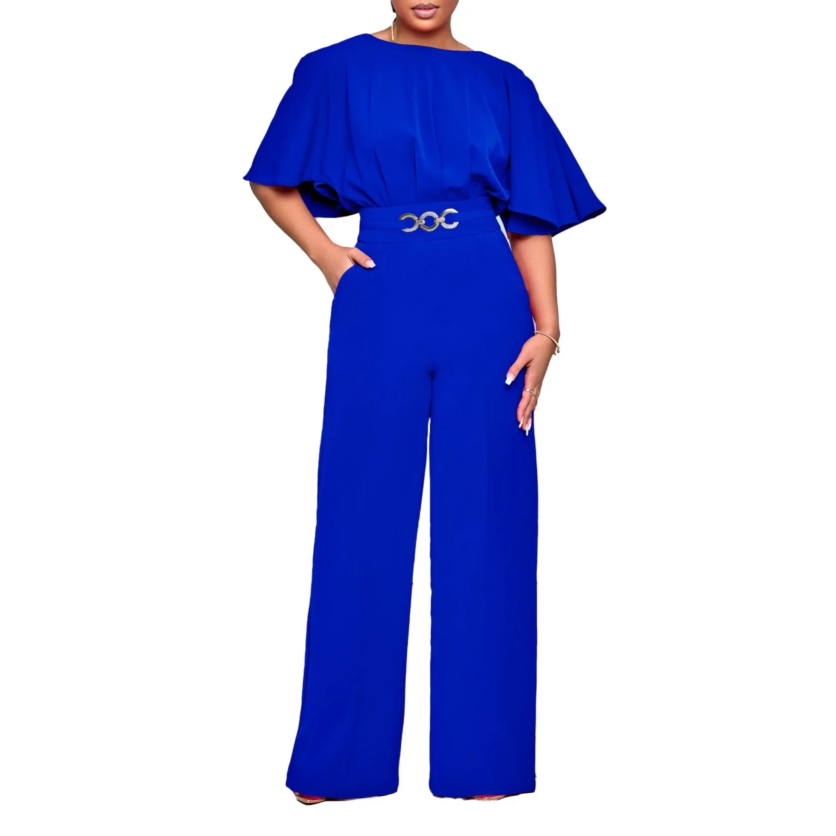 Jumpsuits Women Elegant Luxury O Neck Short Sleeve Belt Waisted StraigSPECIFICATIONSBrand Name: NoEnName_NullStyle: Office LadyAge: MIDDLE AGEOrigin: Mainland ChinaCN: GuangdongSeason: All seasonMaterial: POLYESTERDecoration: sashesFabDMEwomenstorenull