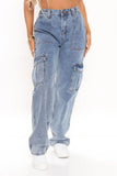 Cargo Pants- High Waist Multi Pocket Cargo Jeans Fashion Loose Denim