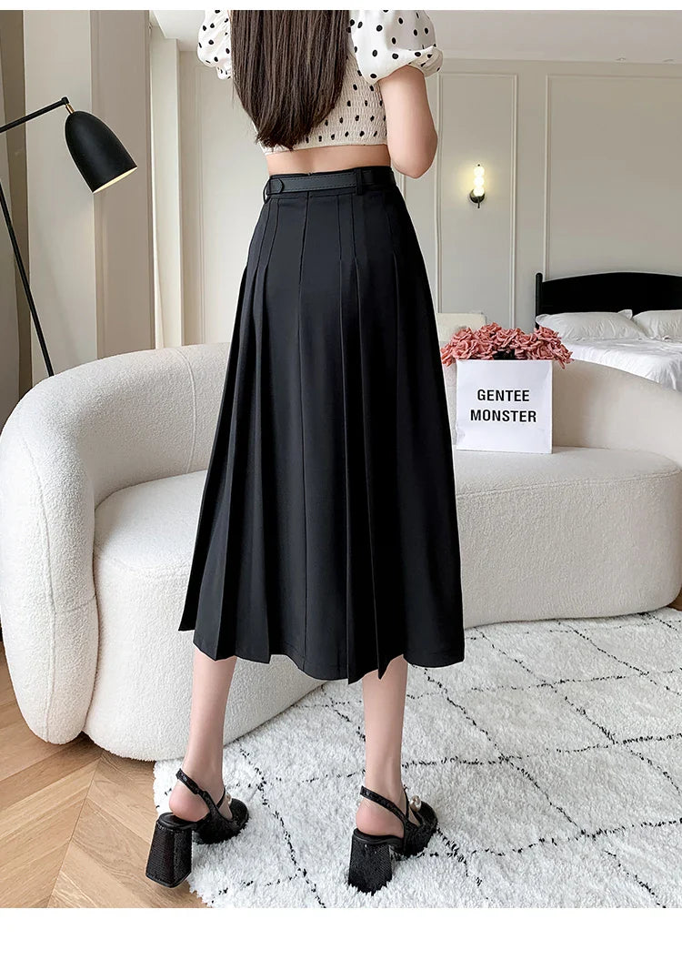 High Waist Midi Pleated Skirts Women's Fashion A-line Casual Suit SkirSPECIFICATIONSBrand Name: YUAZHOQIMaterial: POLYESTERStyle: CasualElasticity: Non StrechOrigin: Mainland ChinaCN: GuangdongSeason: Spring/SummerFabric Type: BroadcloDMEwomenstorenull