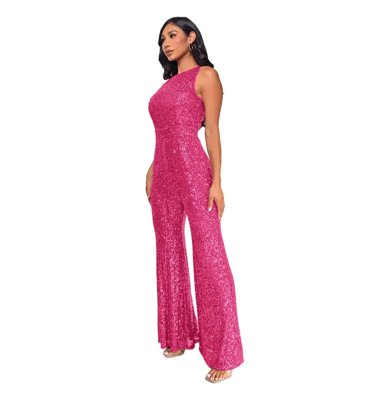 Sleeveless Sequined Jumpsuit Round Neck Slim Fit High Waist Sexy SprinSPECIFICATIONSBrand Name: mandylandyStyle: StreetwearAge: MIDDLE AGEOrigin: Mainland ChinaCN: GuangdongSeason: SummerMaterial: POLYESTERDecoration: SequinedFabric TyDMEwomenstorenull