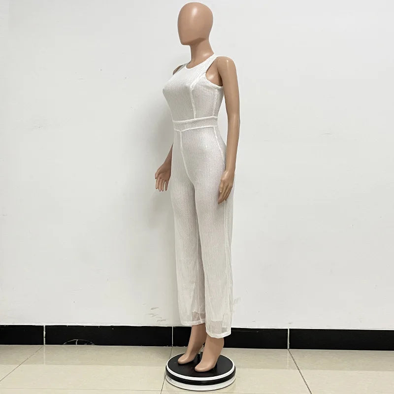 Sleeveless Sequined Jumpsuit Round Neck Slim Fit High Waist Sexy SprinSPECIFICATIONSBrand Name: mandylandyStyle: StreetwearAge: MIDDLE AGEOrigin: Mainland ChinaCN: GuangdongSeason: SummerMaterial: POLYESTERDecoration: SequinedFabric TyDMEwomenstorenull