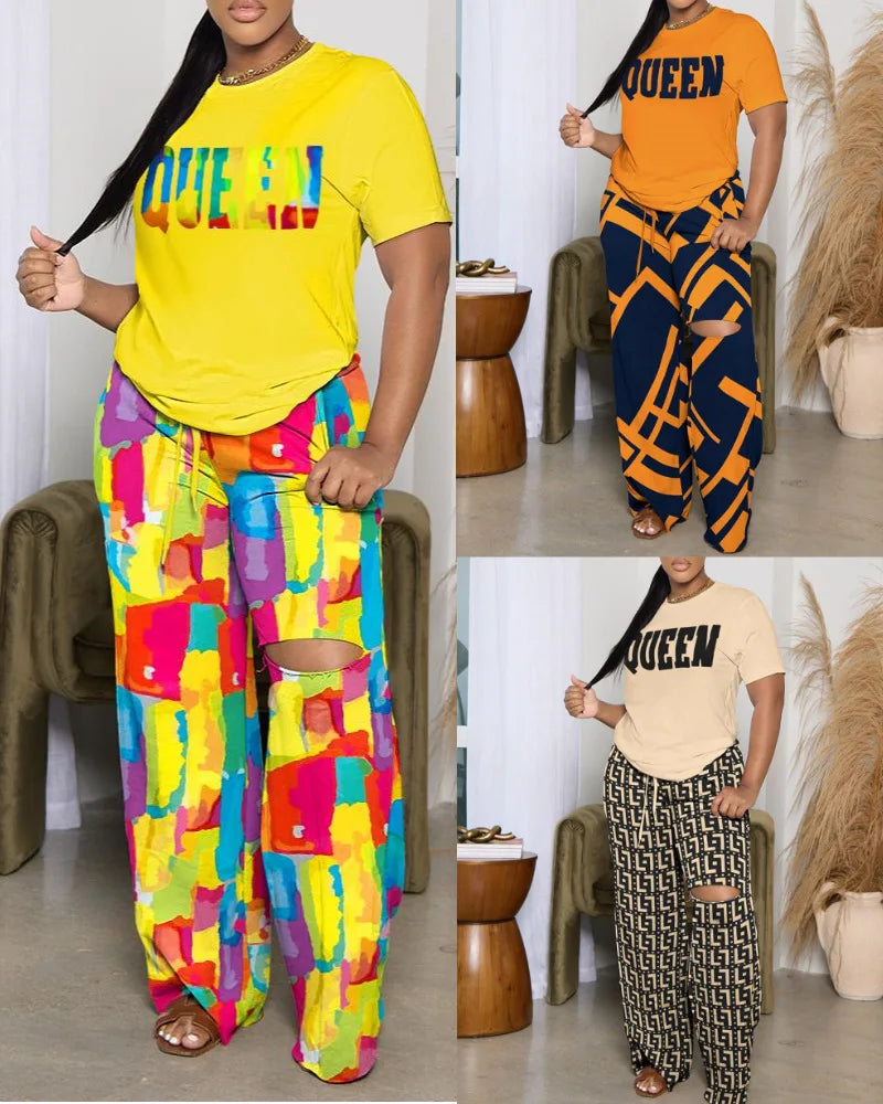 Two-Piece Set: Casual Printing Pants & T-shirt Set fashion and comfort