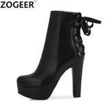 Fashion Ankle Boots Women Platform High Heels Short Boot Lace-up BlackSPECIFICATIONSBrand Name: ZOGEERBoot Type: basicShaft Material: PUOutsole Material: RUBBERUpper Material: PUHign-concerned Chemical: NoneOrigin: Mainland ChinaCN: SiDMEwomenstorenull