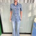 Jeans Jumpsuit Sexy Women Turn Down Collar Elegant Denim Casual RomperSPECIFICATIONSBrand Name: OKAYOASISStyle: High StreetAge: MIDDLE AGEOrigin: Mainland ChinaCN: GuangdongSeason: All seasonMaterial: COTTONMaterial: SPANDEXDecoration:DMEwomenstorenull