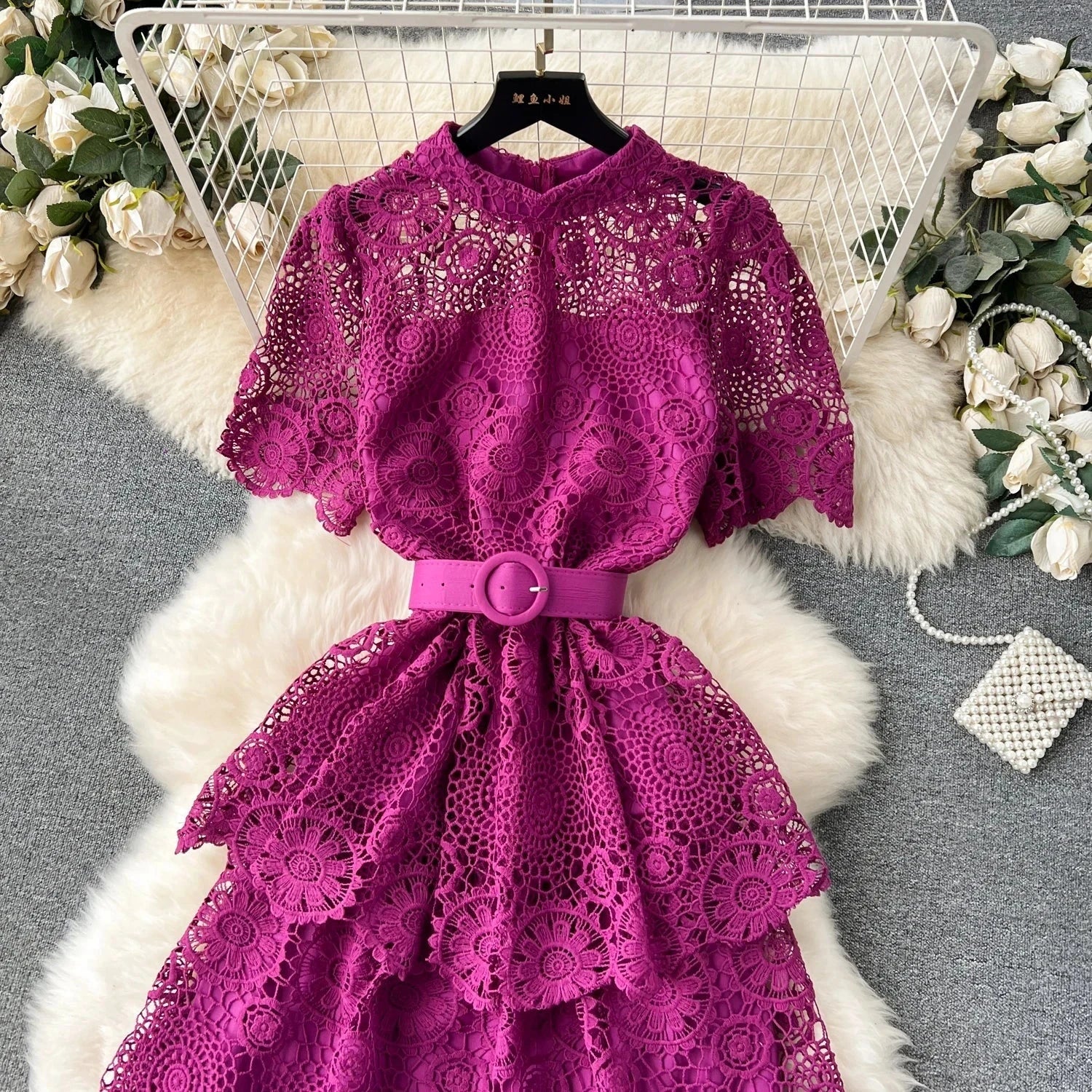 Dress Chic  A-line Fashion Chiffon Spring Autumn Short Sleeve Women DrSPECIFICATIONSBrand Name: unidanceElasticity: Slight StrechSleeve Style: Petal SleeveFabric Type: KnittingHign-concerned Chemical: NonePattern Type: SolidFit Type: RDMEwomenstorenull