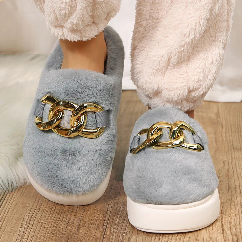 Slippers- Women's Warm Cotton House Slippers Female Indoor Plus Fur