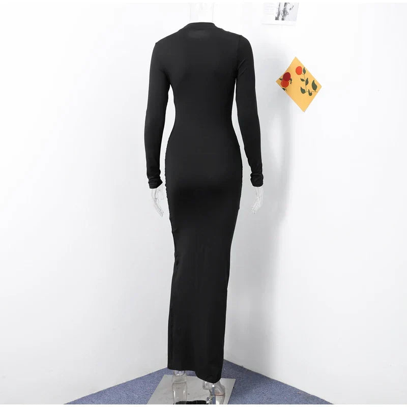 Elegant Sexy Long Dress Women Slim Round Neck Long Sleeves Fold Robe FSPECIFICATIONSWaistline: empireSupport: Wholesale &amp; Dropshipping27/300: 7/60Sleeve Style: regularSleeve Length(cm): FullBrand Name: hfwomenfzCraft of Weaving: TADMEwomenstorenull