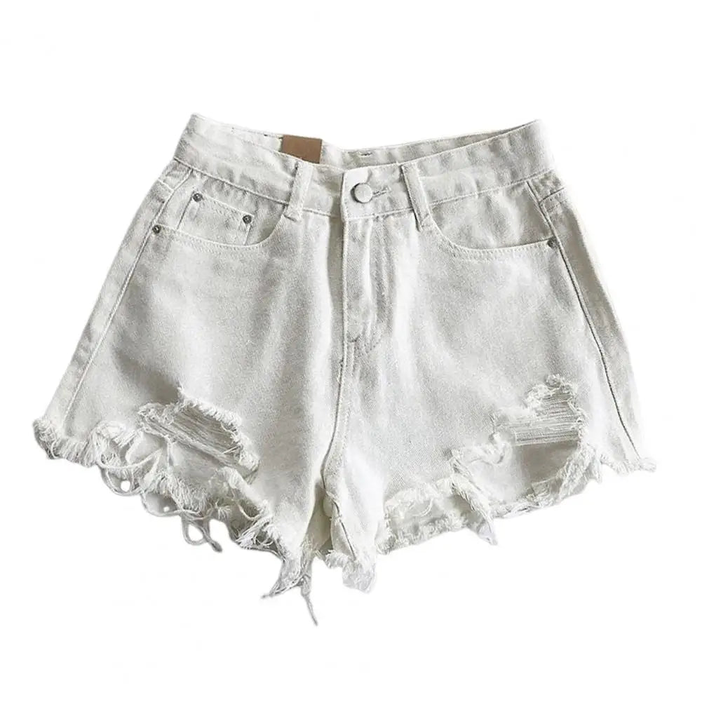 High Waist Denim Shorts for Women A-line Solid Color Ripped Button ZipSPECIFICATIONSBrand Name: SANWOODDecoration: ButtonFabric Type: blendedPant Style: regularPattern Type: SolidFit Type: regularStyle: CasualMaterial: COTTONMaterial: DMEwomenstorenull