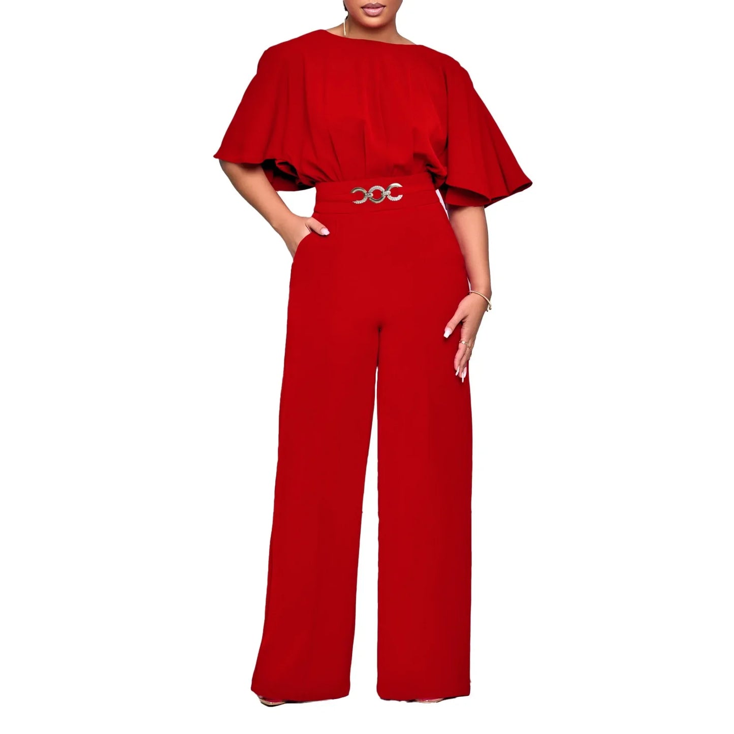 Jumpsuits Women Elegant Luxury O Neck Short Sleeve Belt Waisted StraigSPECIFICATIONSBrand Name: NoEnName_NullStyle: Office LadyAge: MIDDLE AGEOrigin: Mainland ChinaCN: GuangdongSeason: All seasonMaterial: POLYESTERDecoration: sashesFabDMEwomenstorenull