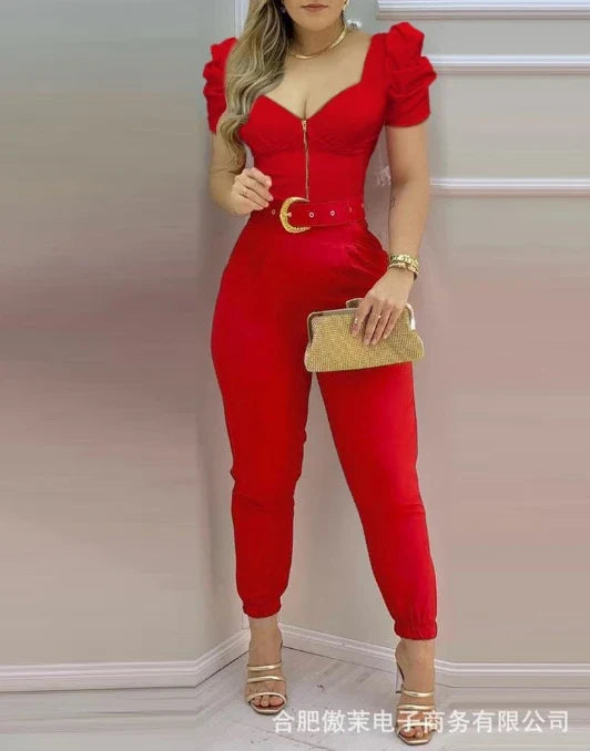 Women's Jumpsuit Clothing Elegant Street Trendsetters Solid Casual V-NSPECIFICATIONSBrand Name: XIKUOStyle: CasualAge: JUNIOROrigin: Mainland ChinaCN: GuangdongSeason: SummerMaterial: POLYESTERDecoration: zipperFabric Type: POLYESTERHiDMEwomenstorenull