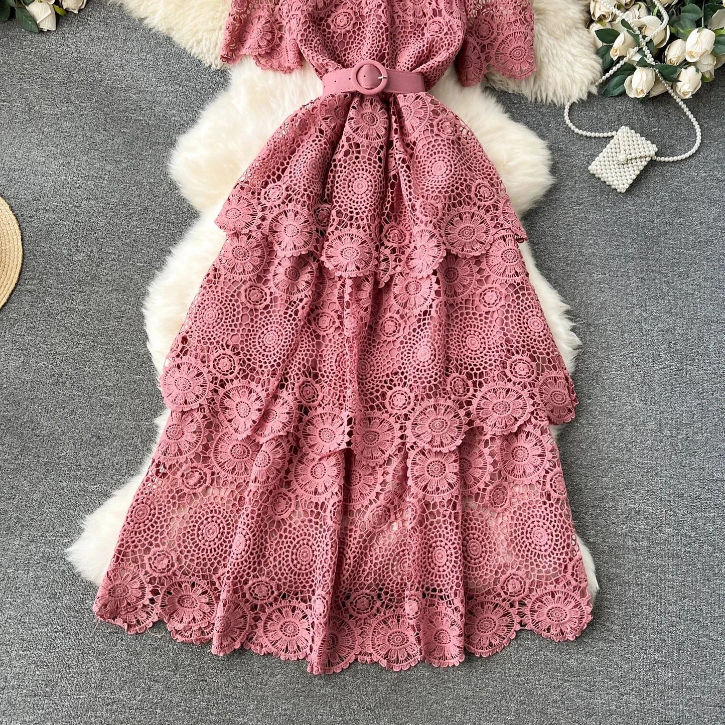 Dress Chic  A-line Fashion Chiffon Spring Autumn Short Sleeve Women DrSPECIFICATIONSBrand Name: unidanceElasticity: Slight StrechSleeve Style: Petal SleeveFabric Type: KnittingHign-concerned Chemical: NonePattern Type: SolidFit Type: RDMEwomenstorenull