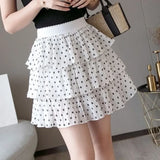 Skirts- Elastic High Waist Sweet Chiffon Ruffled Mini Pleated Skirt