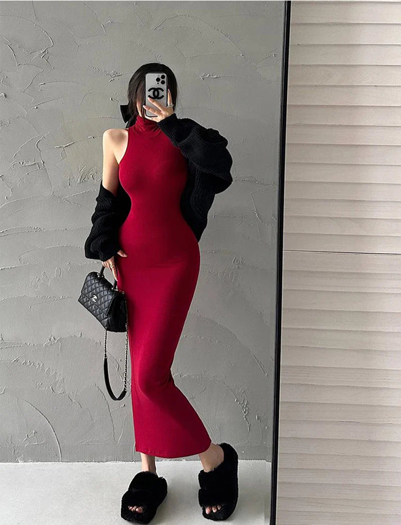 Turtleneck Midi Dress Women Ladies Elastic Hip Wrap Elegant Bodycon DrSPECIFICATIONSBrand Name: MEXZTElasticity: Slight StrechSleeve Style: regularFabric Type: ViscoseHign-concerned Chemical: NonePattern Type: SolidFit Type: SlimSilhouDMEwomenstorenull