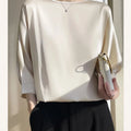 Blouse- Silk Half-Sleeve Tops Basic Solid Women Shirt Casual O-neck