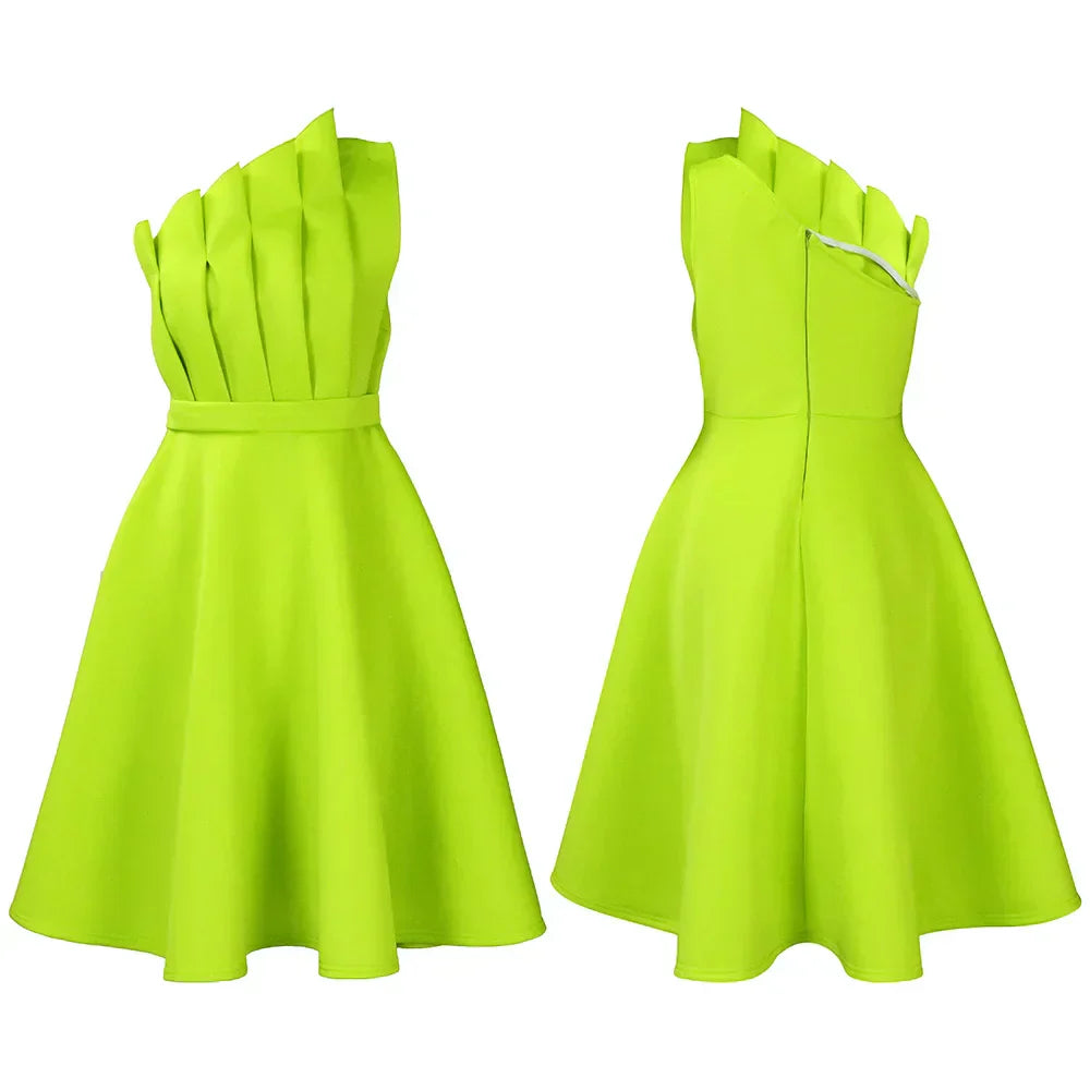 Dress- Hot Women Ruffle Patchwork One Shoulder sleeveless Outfits