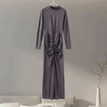 Elegant Sexy Long Dress Women Slim Round Neck Long Sleeves Fold Robe FSPECIFICATIONSWaistline: empireSupport: Wholesale &amp; Dropshipping27/300: 7/60Sleeve Style: regularSleeve Length(cm): FullBrand Name: hfwomenfzCraft of Weaving: TADMEwomenstorenull