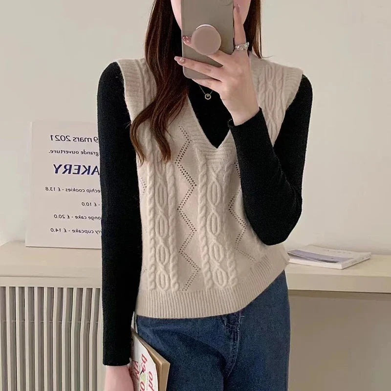 V-neck Sweater Vest Solid Sleeveless Preppy Style Sweet Knitted Vest FSPECIFICATIONSBrand Name: HeliarStyle: CasualCraft of Weaving: KnitAge: MIDDLE AGEOrigin: Mainland ChinaCN: GuangdongSeason: Autumn/WinterThickness: StandardDecoratiDMEwomenstorenull