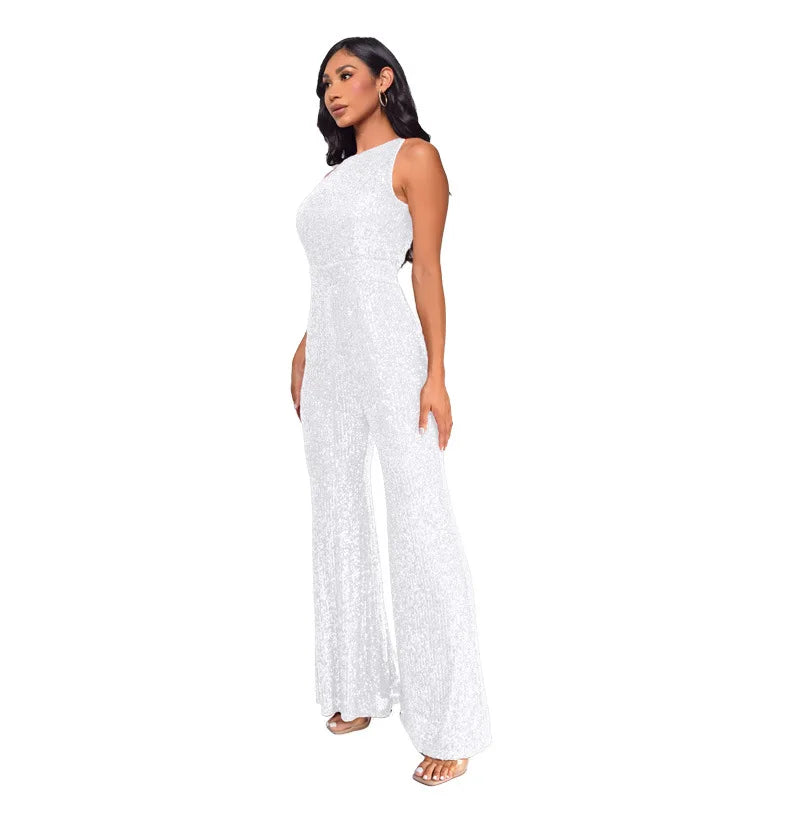 Sleeveless Sequined Jumpsuit Round Neck Slim Fit High Waist Sexy SprinSPECIFICATIONSBrand Name: mandylandyStyle: StreetwearAge: MIDDLE AGEOrigin: Mainland ChinaCN: GuangdongSeason: SummerMaterial: POLYESTERDecoration: SequinedFabric TyDMEwomenstorenull