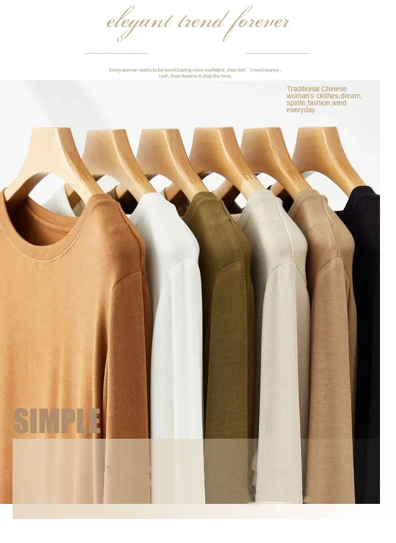 Wool Soft Long Sleeve T-shirts Women Round Neck Slim Fit Basic HeatingSPECIFICATIONSBrand Name: Y DemoStyle: Office LadyAge: MIDDLE AGEOrigin: Mainland ChinaCN: ZhejiangSeason: Autumn/WinterClothing Length: regularDecoration: noneElastDMEwomenstorenull