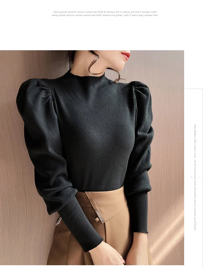 Sweater Turtleneck Slim Fit Basic Pullovers Fashion Korean Knit Tops PSPECIFICATIONSBrand Name: zjaissClothing Length: regularMaterial: POLYESTERMaterial: COTTONDecoration: noneCollar: Mock NeckElasticity: High StrecthSleeve Style: pufDMEwomenstorenull