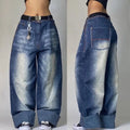 Denim- Washed Exaggerated Baggy Jeans Street Style High Waist Wide Leg