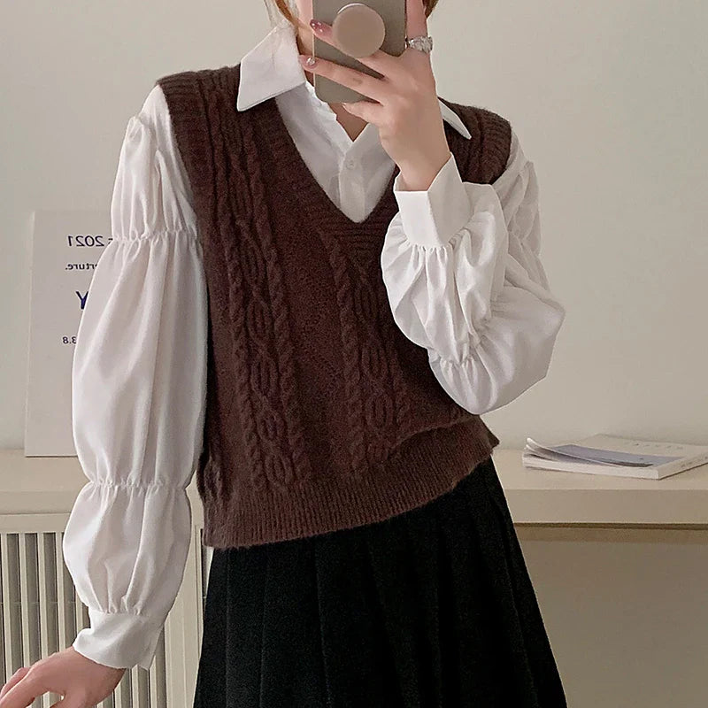 V-neck Sweater Vest Solid Sleeveless Preppy Style Sweet Knitted Vest FSPECIFICATIONSBrand Name: HeliarStyle: CasualCraft of Weaving: KnitAge: MIDDLE AGEOrigin: Mainland ChinaCN: GuangdongSeason: Autumn/WinterThickness: StandardDecoratiDMEwomenstorenull