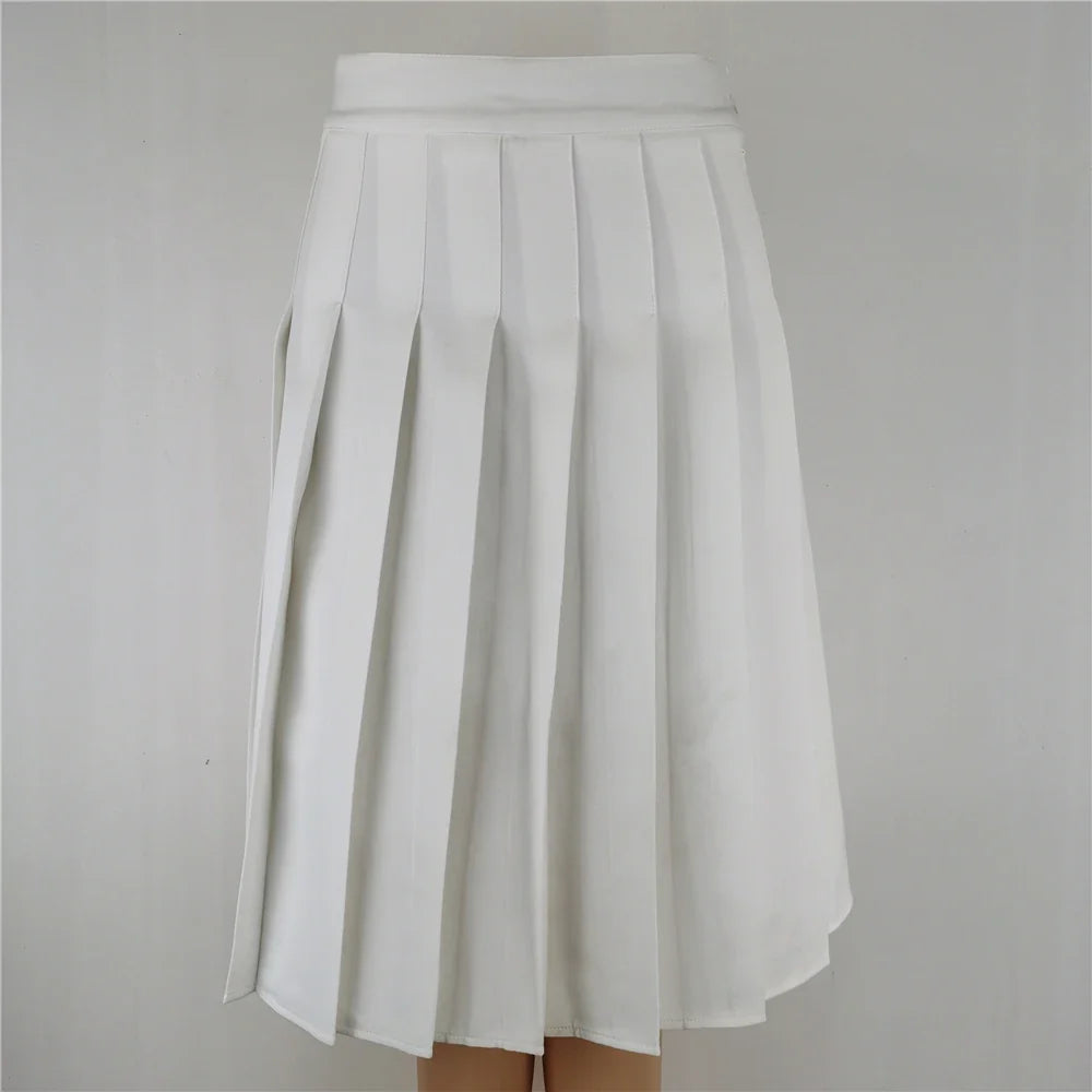 Skirts- Pleated Long Skirt Fashion Clothing Black White for Women