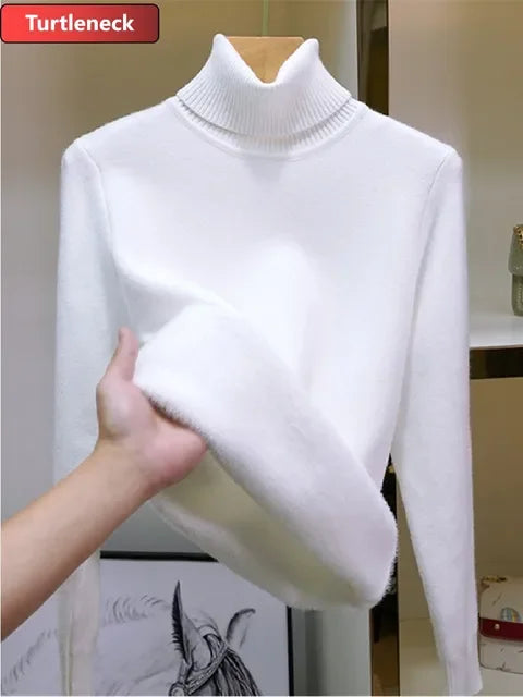 Turtleneck Sweater Women Korean Fashion Lined Warm Knitted Pullover SlSPECIFICATIONSBrand Name: NoEnName_Nullwhether full opening: NoClothing Length: regularMaterial: AcetateDecoration: sashesClosure Type: Single BreastedCollar: RuffleDMEwomenstorenull